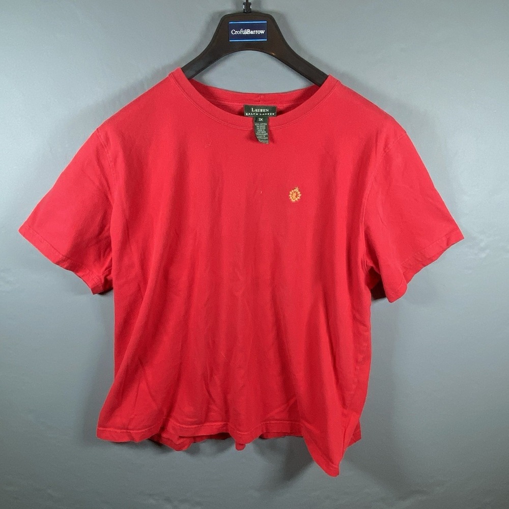 Ralph Lauren Jeans Red Tee Womens Sz 3x Embroidered Crest Logo T-shirt LRL